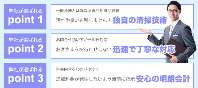 汚れや臭いを残しません！独自の清掃技術